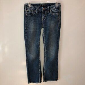 Silver Aiko Womens Size 25 x 29 Medium Wash Stretch Pocket Bootcut Denim Jeans